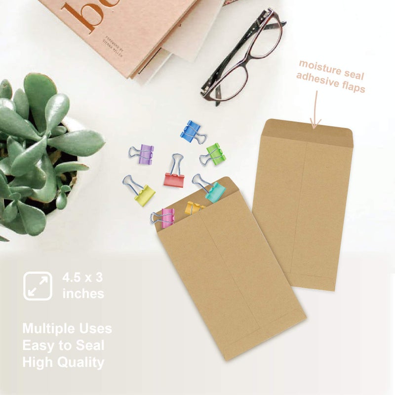Bubbley Coin Envelopes, 500 Pack Kraft Seed Envelopes, Small Parts Envelopes with Gummed Seal, 4.5 x 3Inches - Image 2